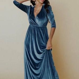 Blue Velvet Maxi Dress, 3/4 sleeve, NWT